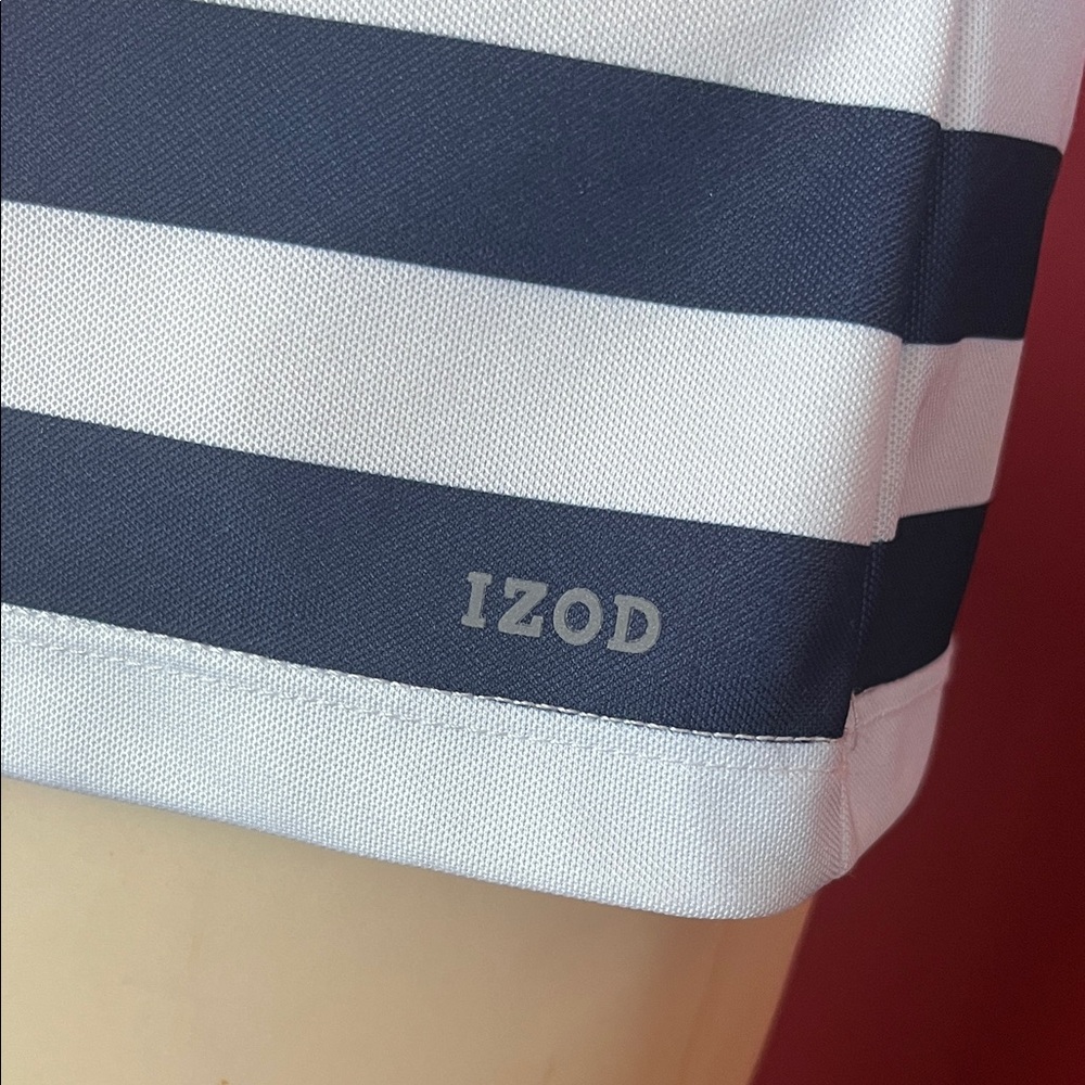 Like new Izod Women's 1/4 zip Down Shirt - Coral, White, and Navy Stripes - Picture 6 of 12